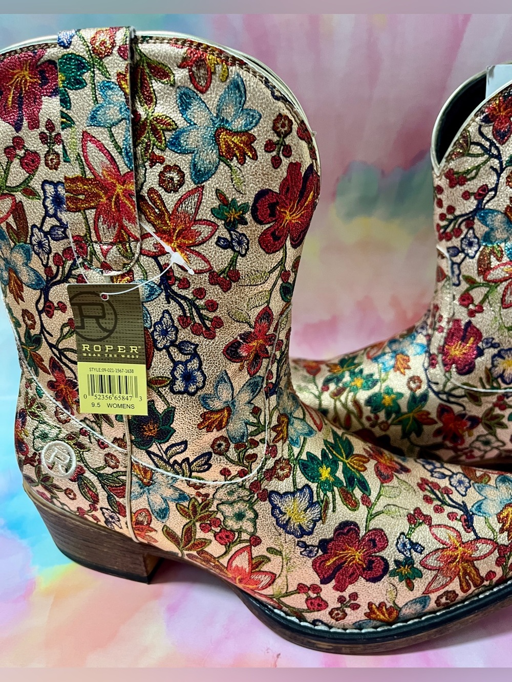 ROPER WOMEN'S INGRID FLORAL WESTERN BOOTIES - SNIP TOE